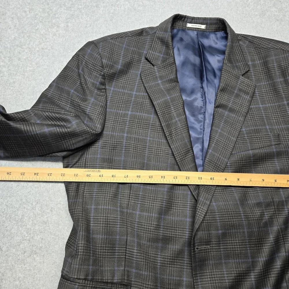 Peter‎ Millar 46 Big & Tall Gray Plaid Wool Sport Coat Mens Single-Breasted